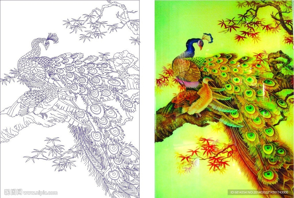 孔雀 伴侣 艺术玻璃