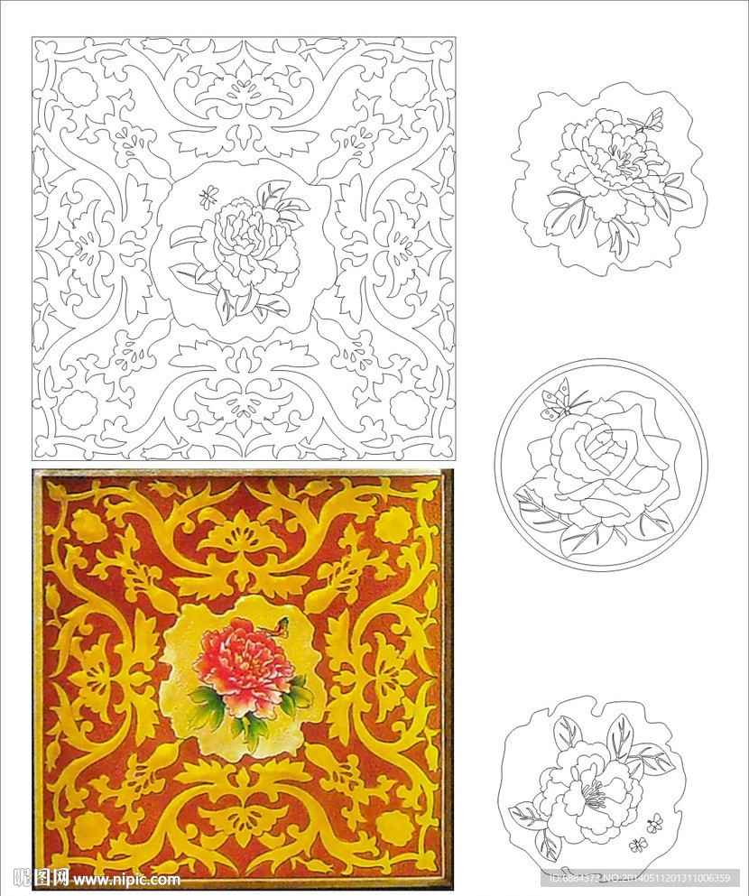 抽象花 线条图 欧式