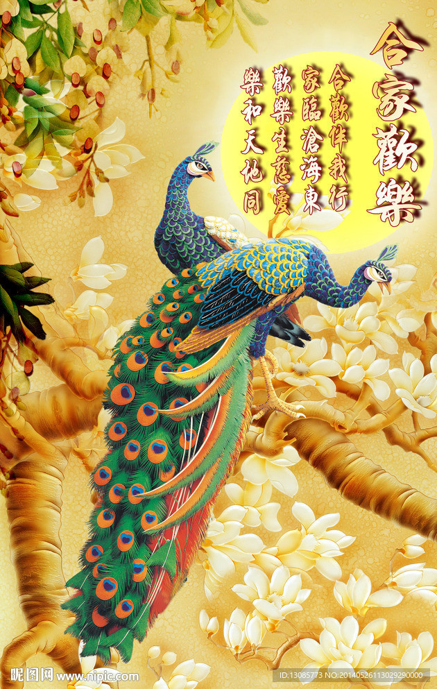 钻石画合家欢乐孔雀