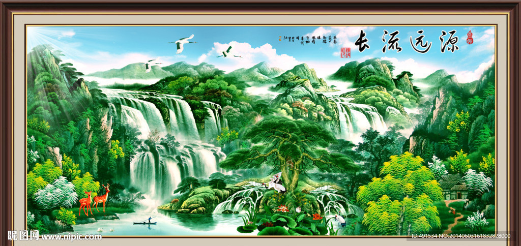 工笔挂画 黄山迎客松