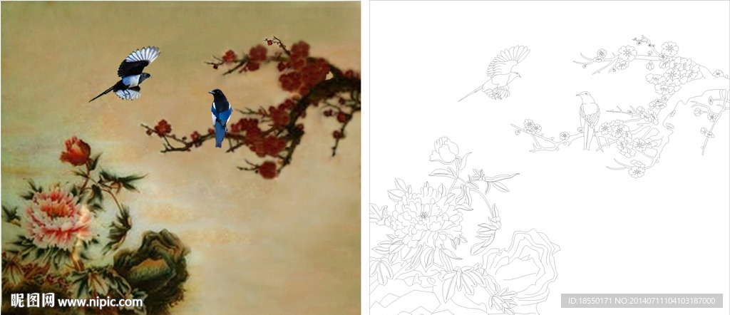 牡丹梅花鸟