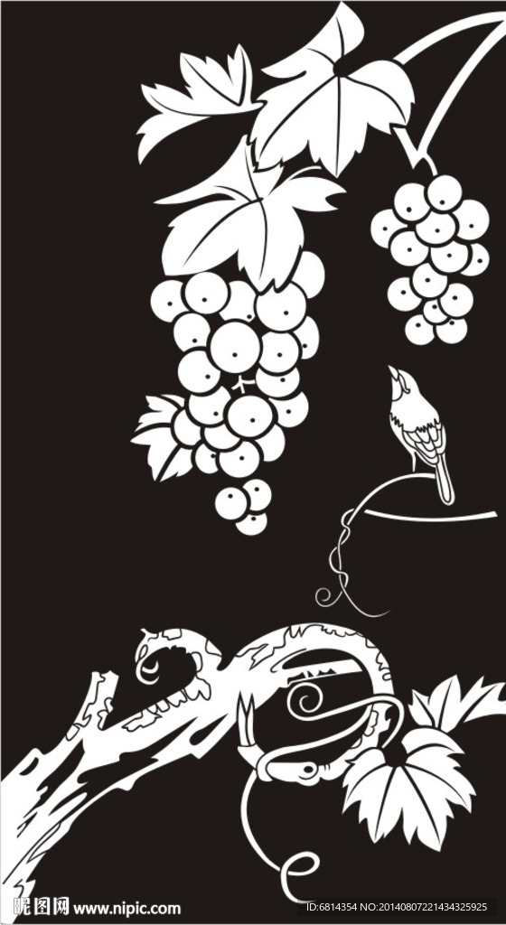 花鸟 葡萄 喜鹊 黑白