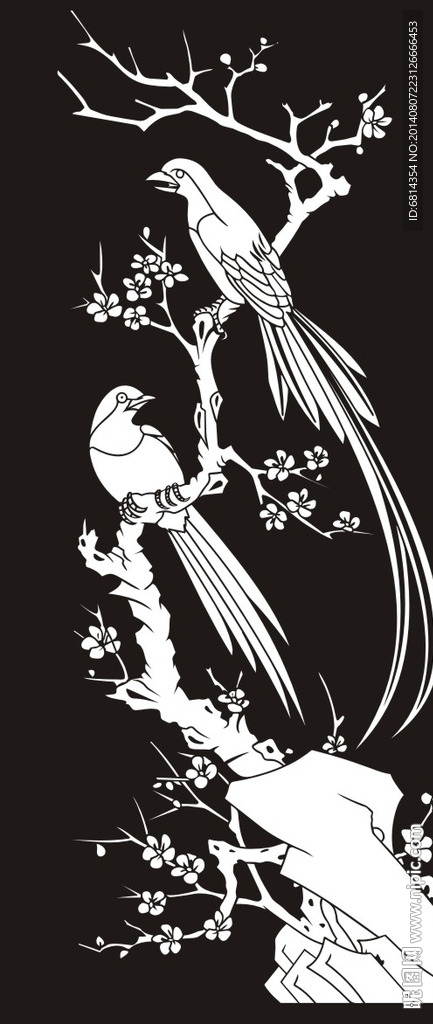 梅花 喜鹊 假山 喜上