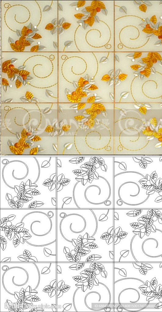 叶子 金色花 线条图