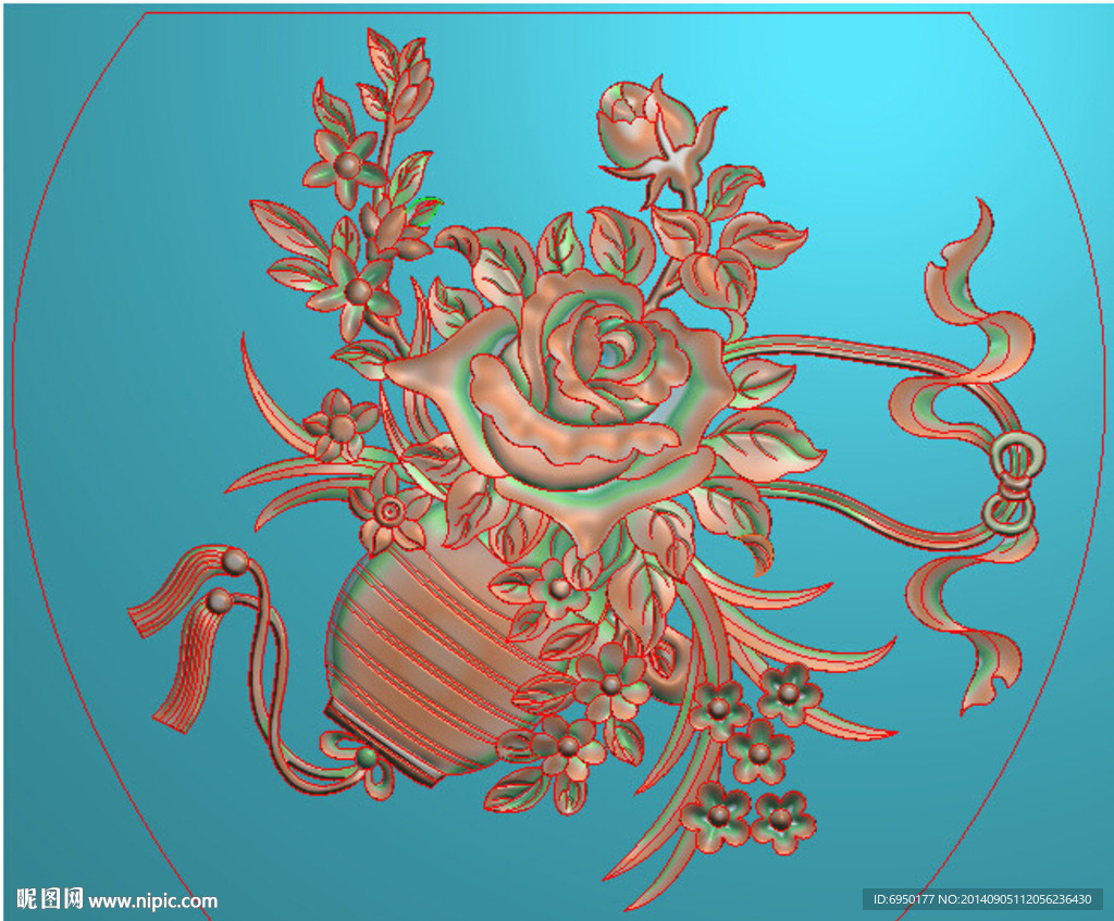 牡丹花篮精雕灰度