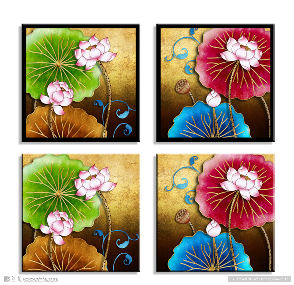 炫彩金莲花无框画