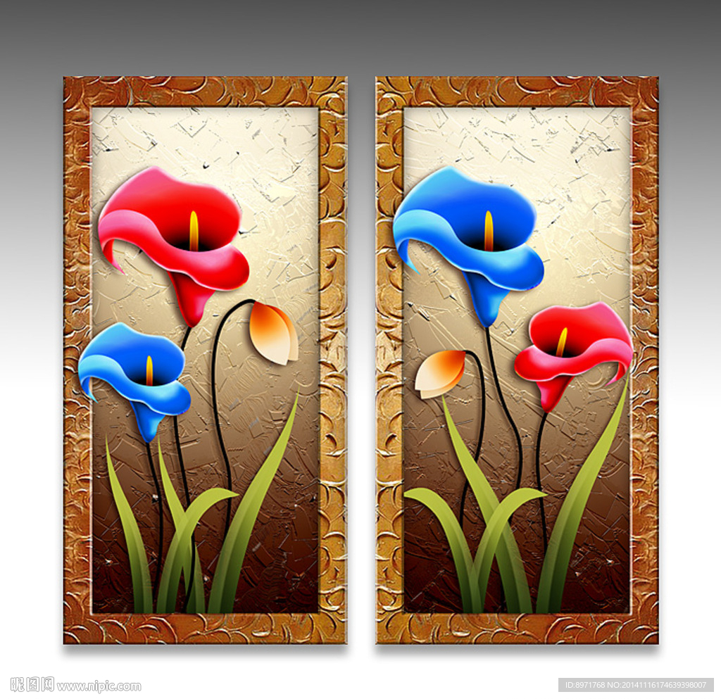 彩色马蹄莲浮雕无框画