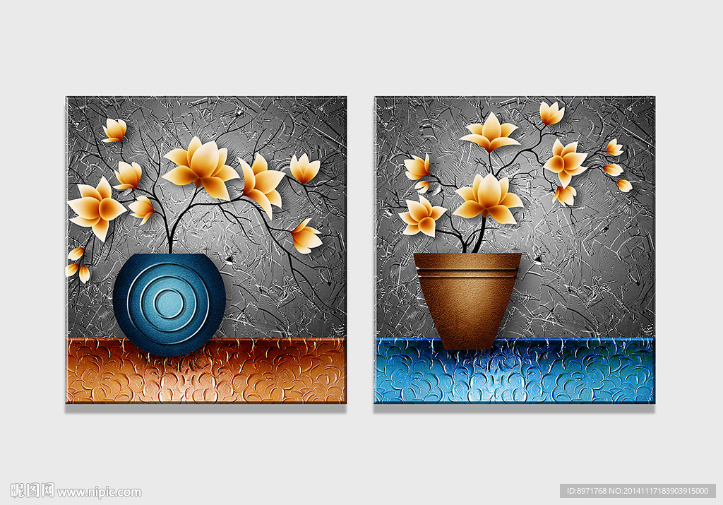 玉兰花花瓶无框画