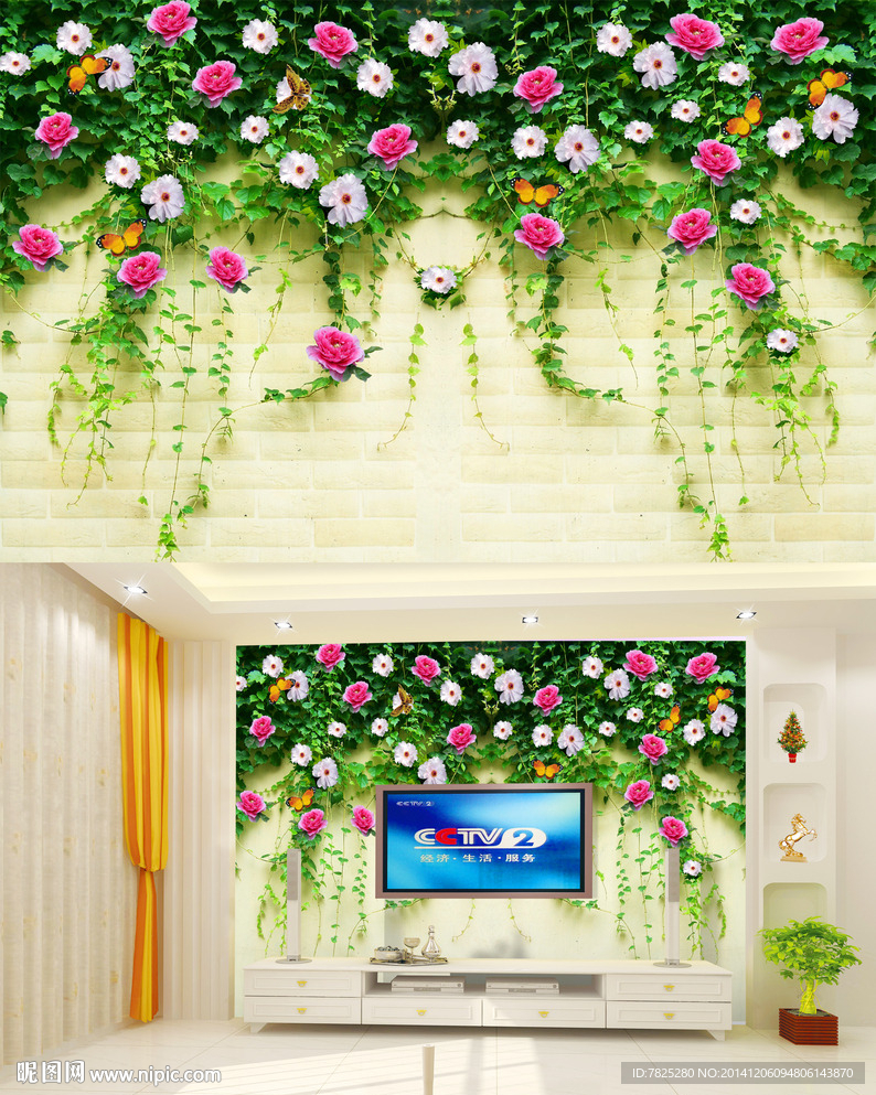 仿真爬墙虎电视背景