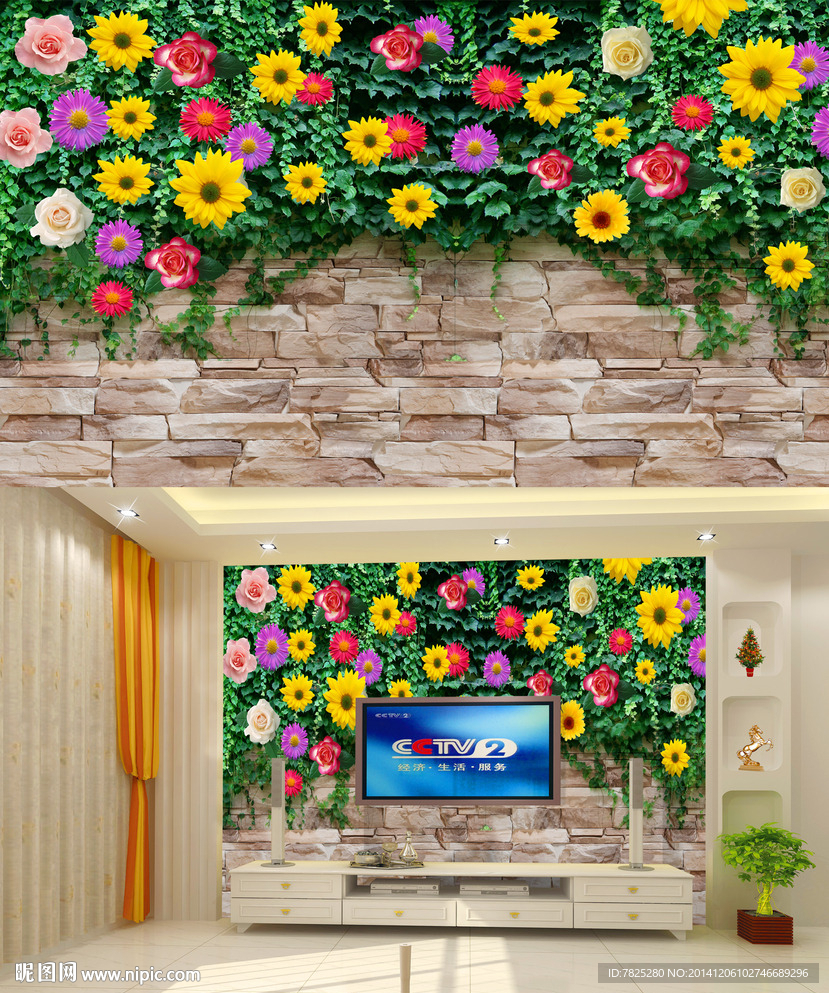 仿真爬墙虎电视背景