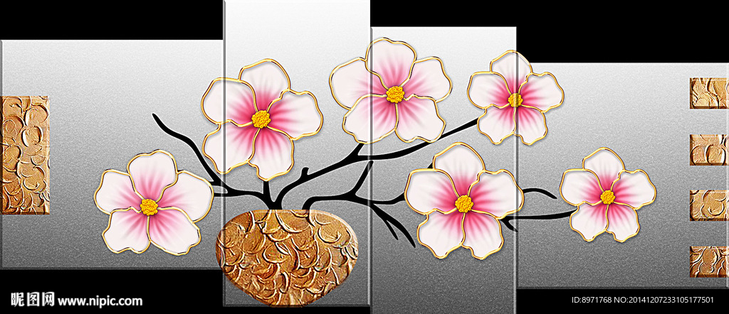 多联抽象花卉无框画