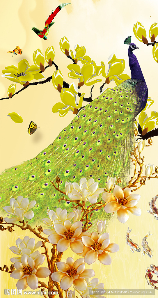 花开富贵金孔雀