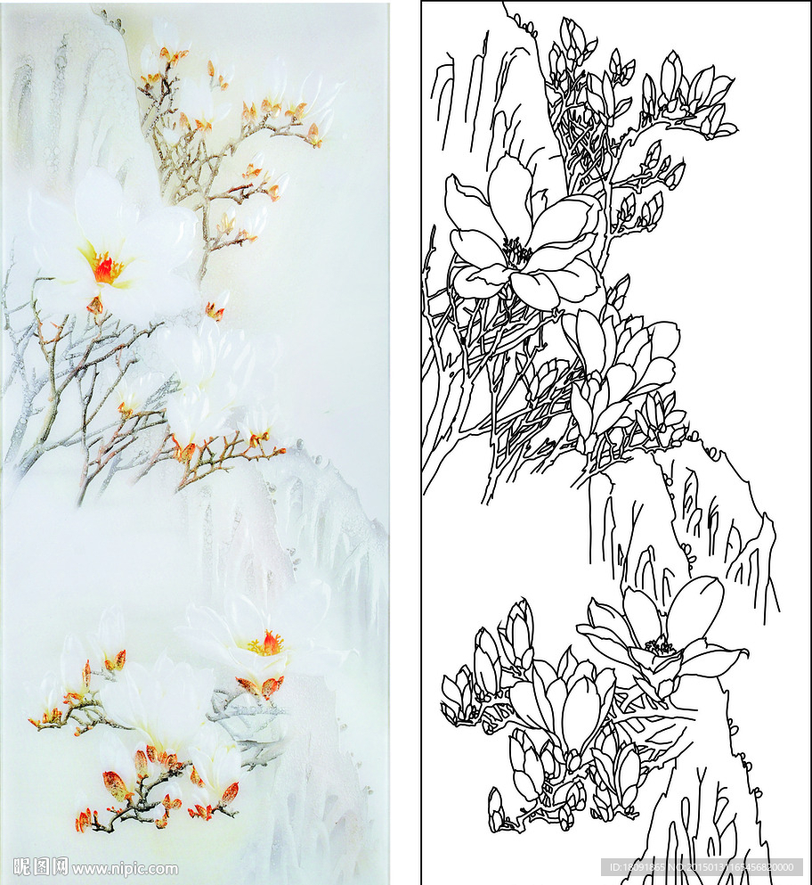 玉兰花  艺术玻璃