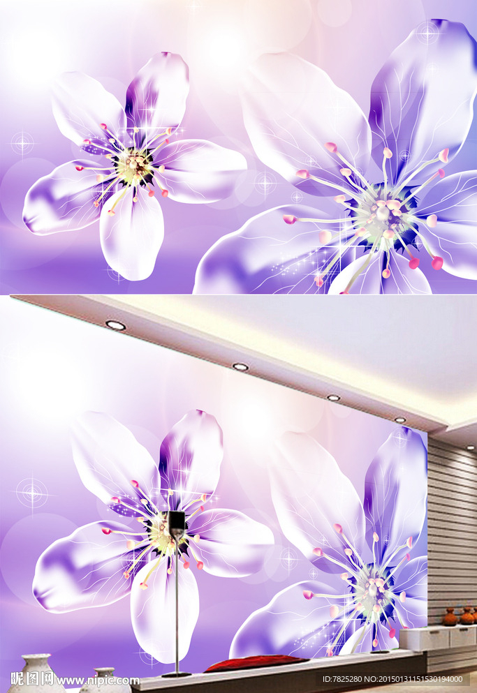 浪漫电视背景墙图片 高清壁画