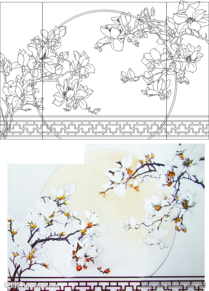 玉兰花 月亮 艺术玻璃