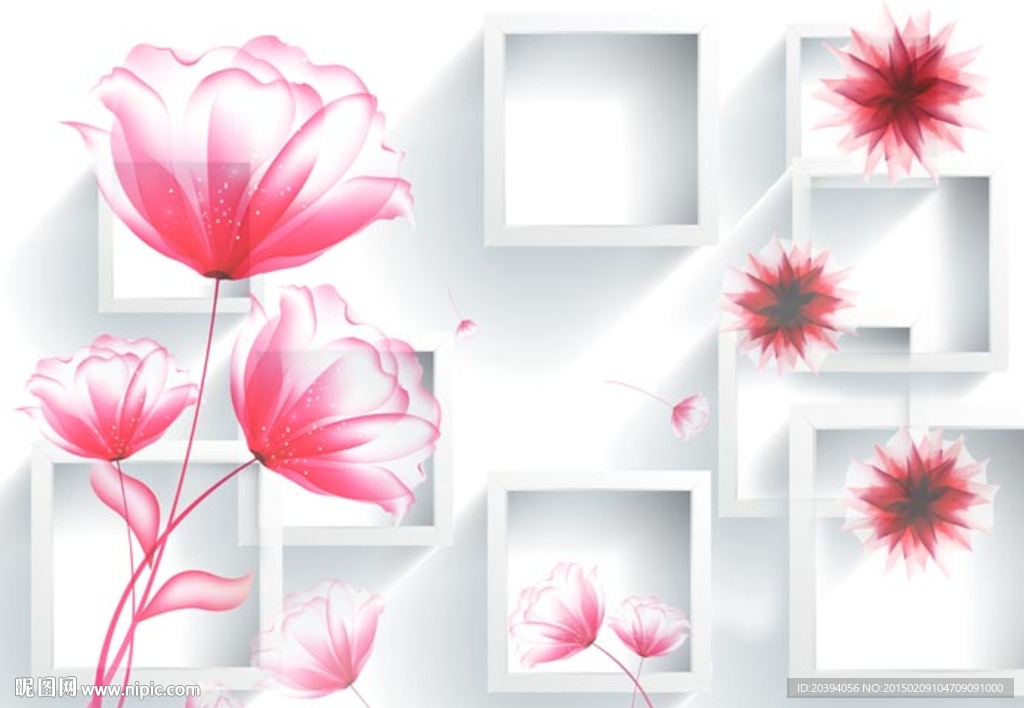 3D梦幻透明花背景墙