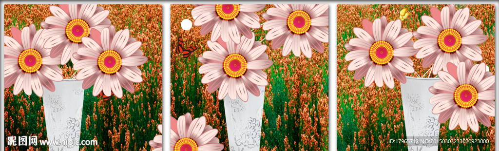 向日葵花瓶简欧无框画