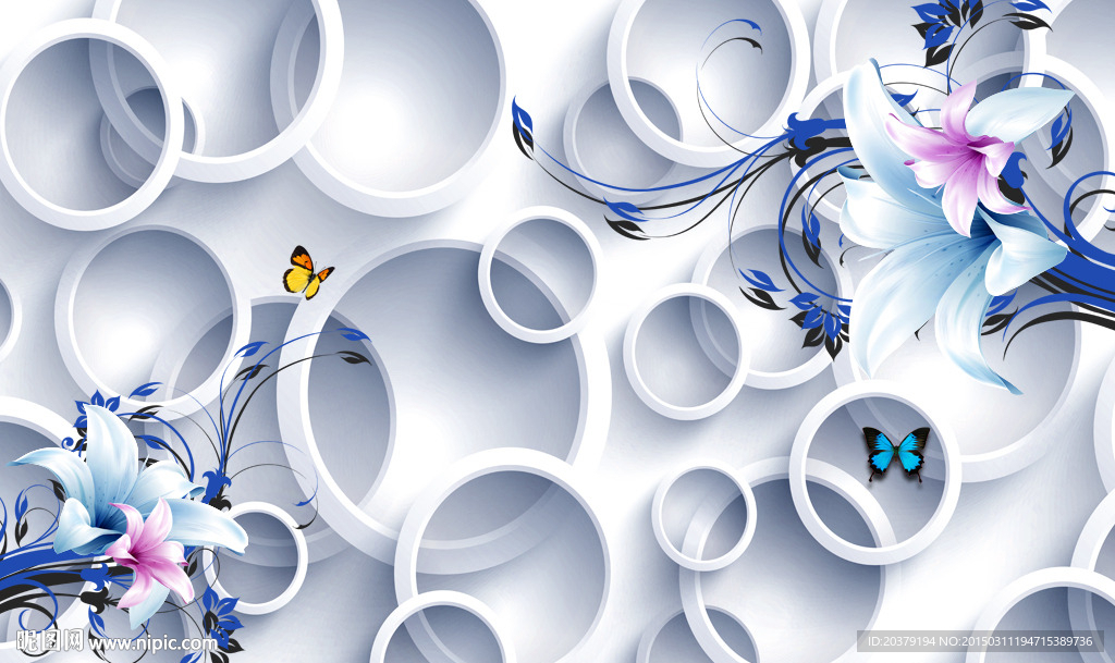 现代立体浪漫梦幻矢量百合花