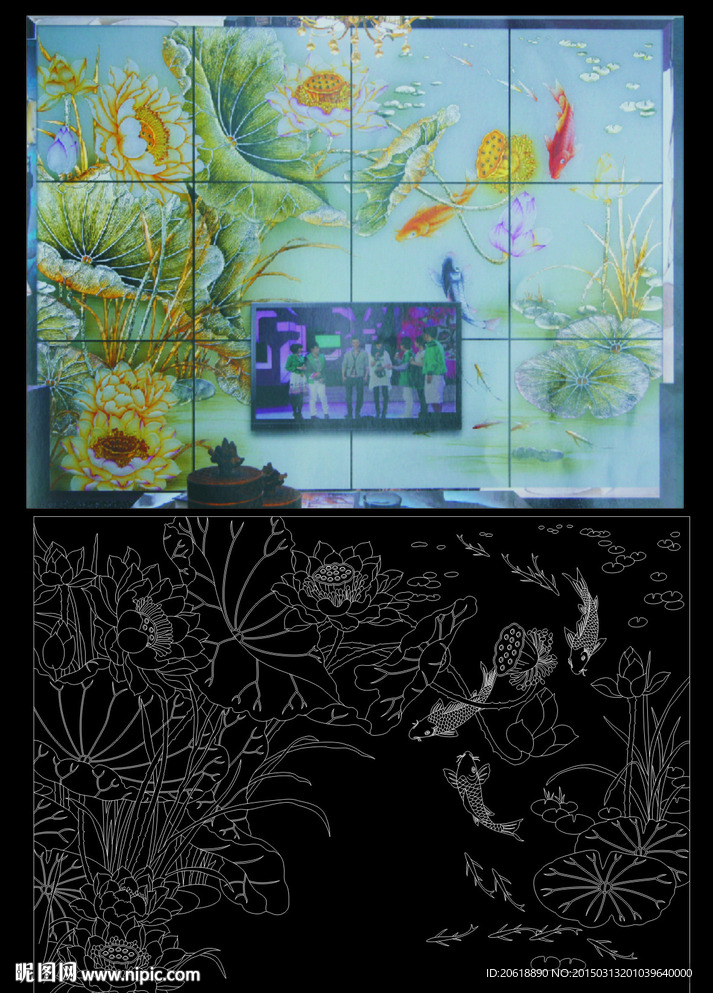 艺术玻璃 荷花鱼