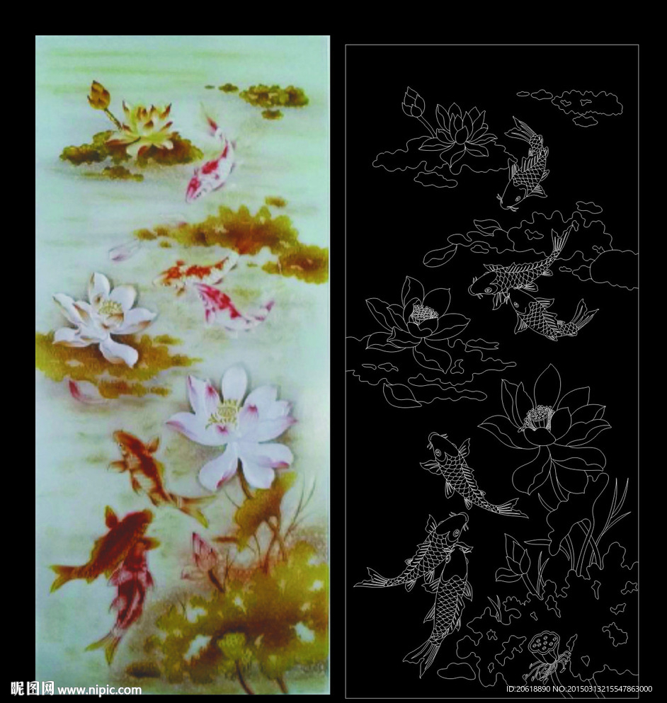 艺术玻璃 荷花鱼