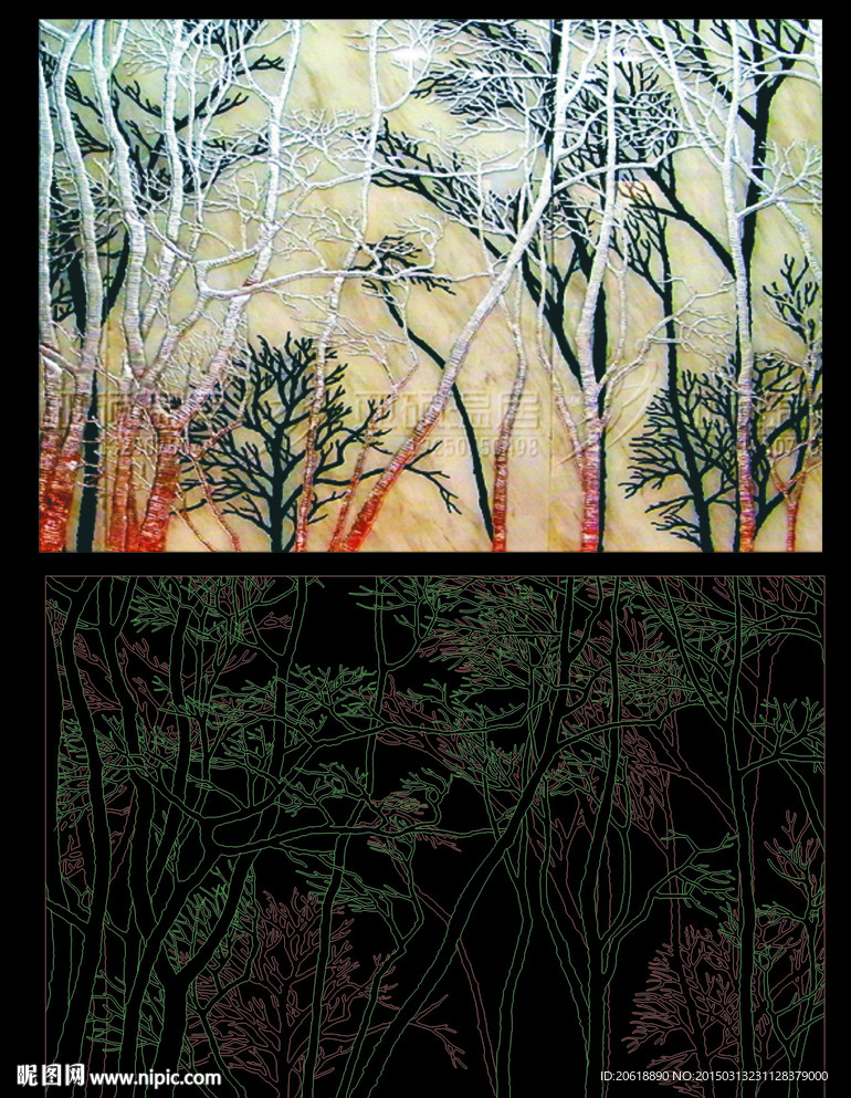 艺术玻璃 树黑与白