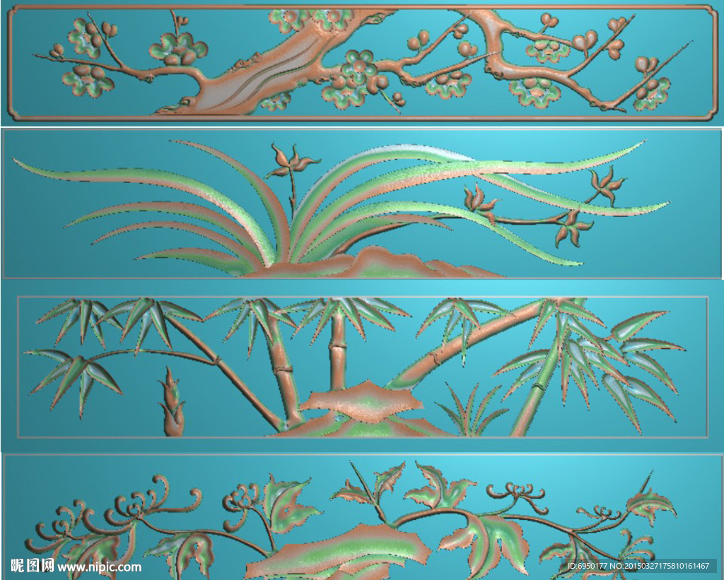 梅兰竹菊抽屉围板精雕图灰度浮雕