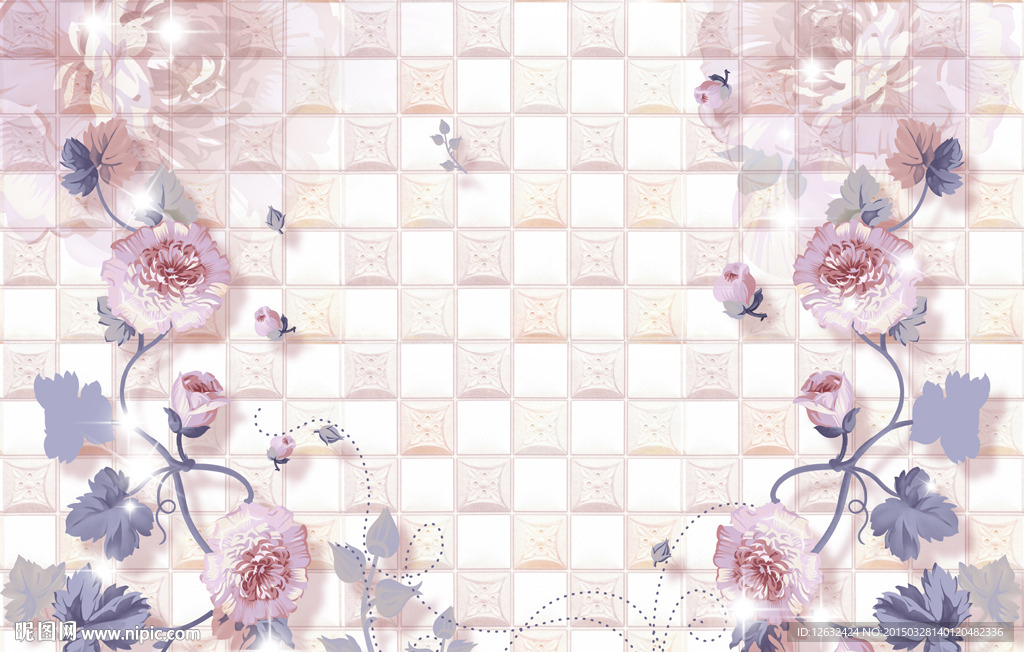 3D蔷薇花电视背景墙