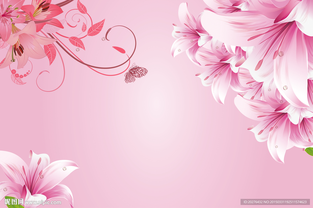 浪漫百合花背景墙