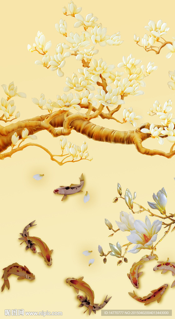 玉兰花鲤鱼图