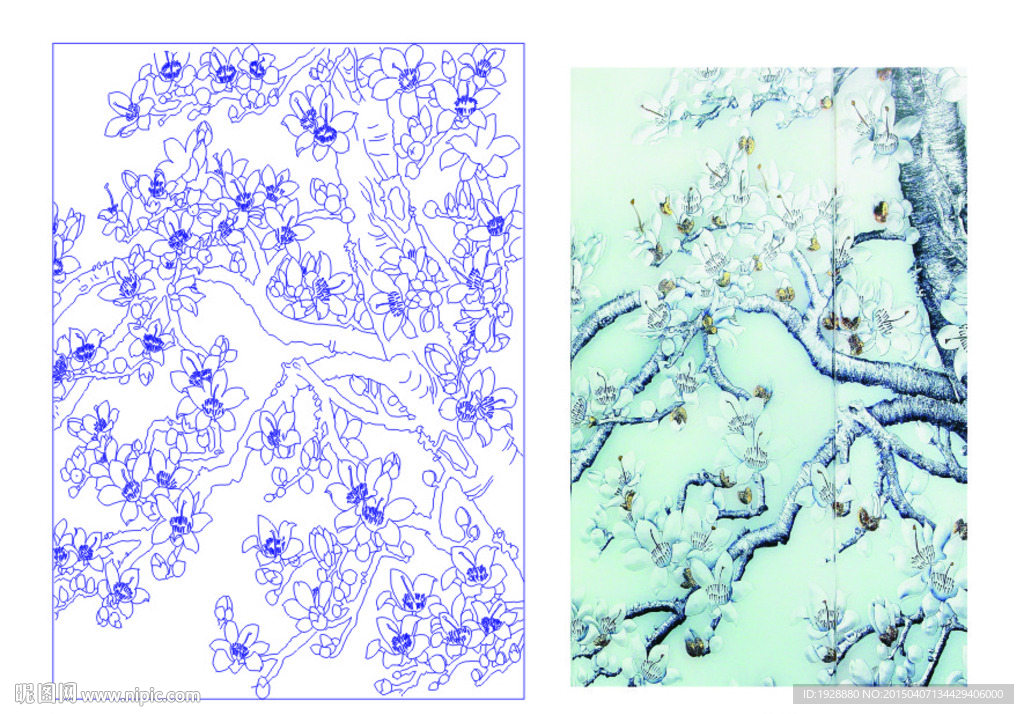 玉兰花雕刻线条