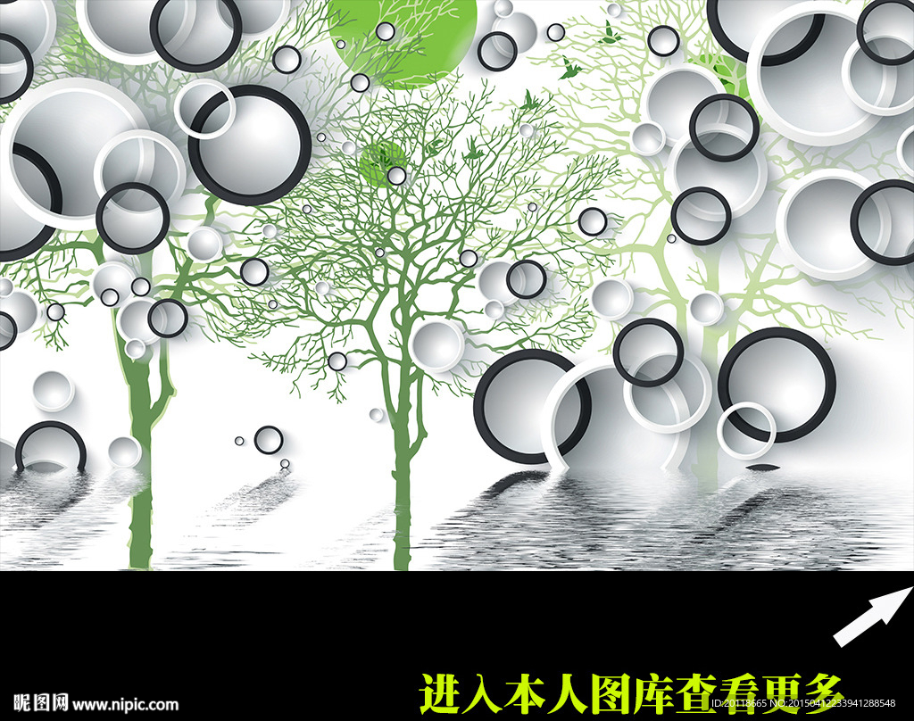 手绘树鸟大型壁画背景墙图片下载