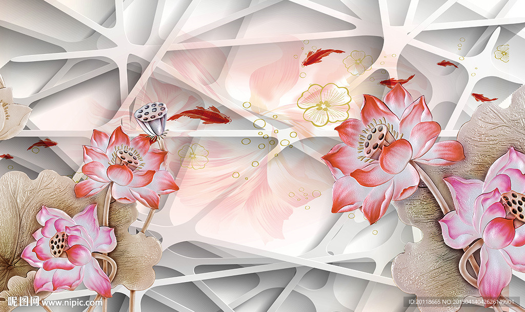 荷花荷香电视背景墙图片下载