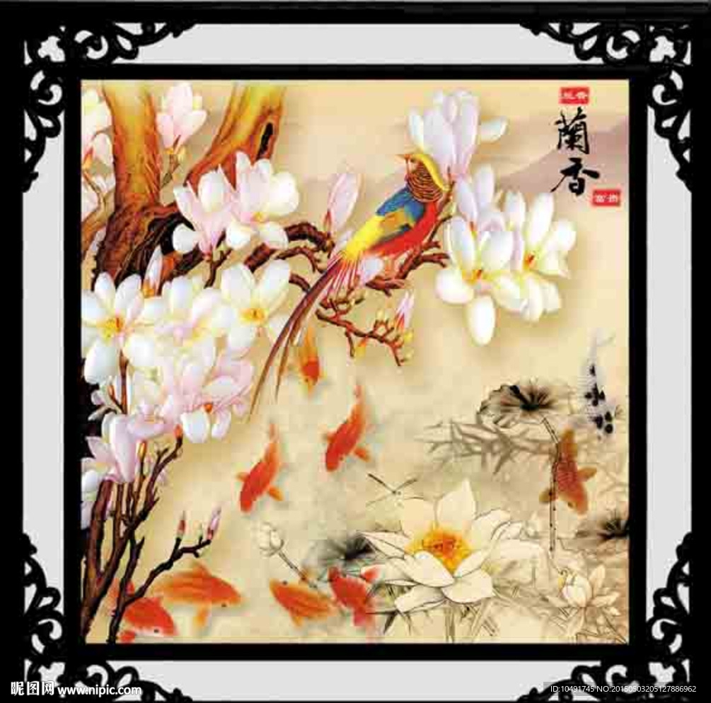 玉兰花  九鱼图