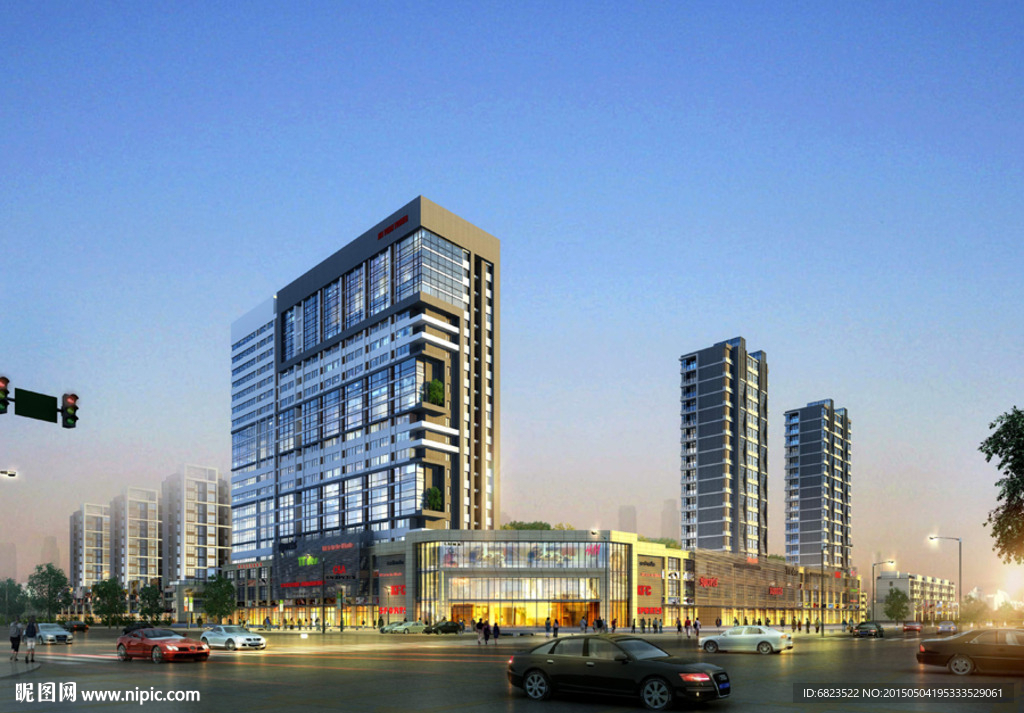 建筑黄昏效果图