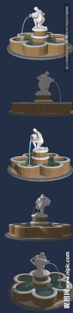 欧式风格男人拿水瓶喷泉流水SU