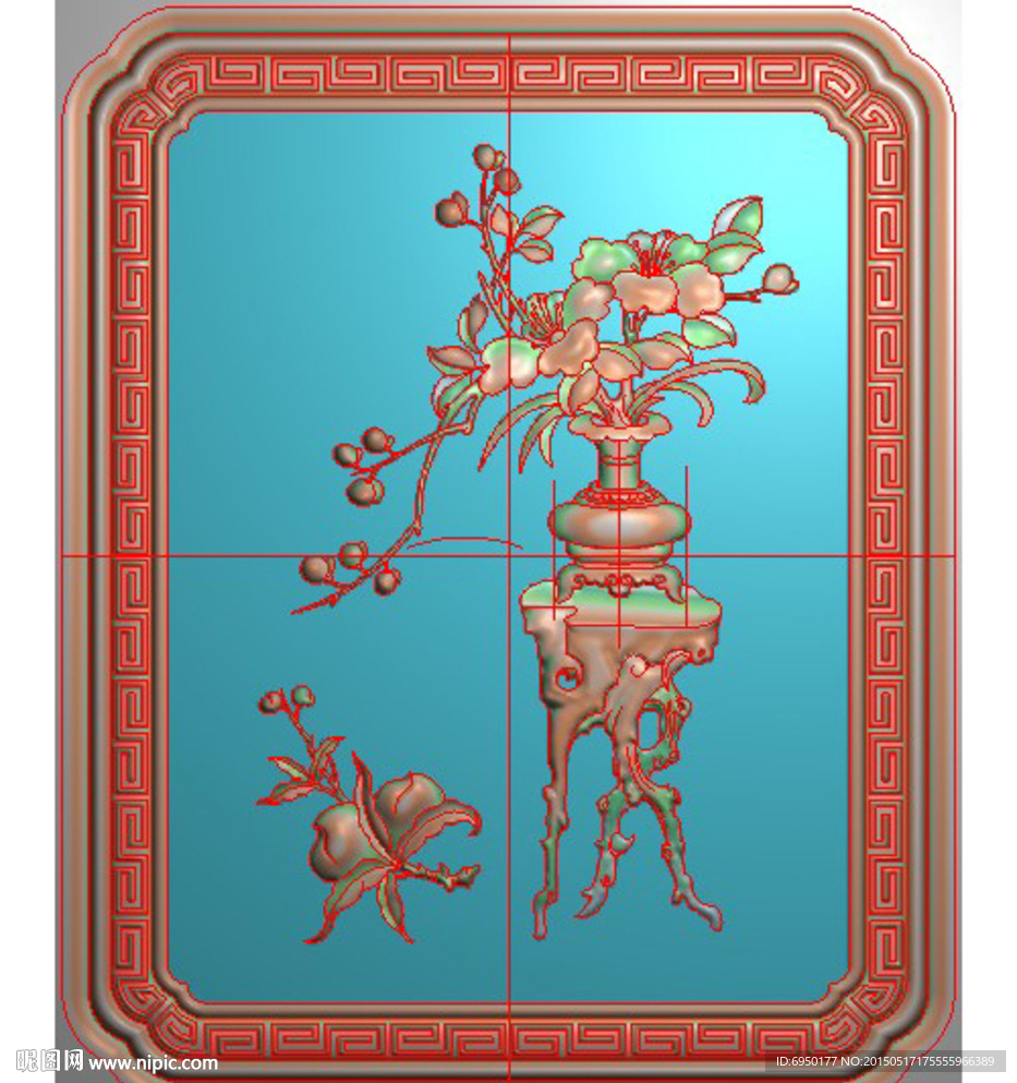 博古花瓶背板精雕图浮雕图灰度图