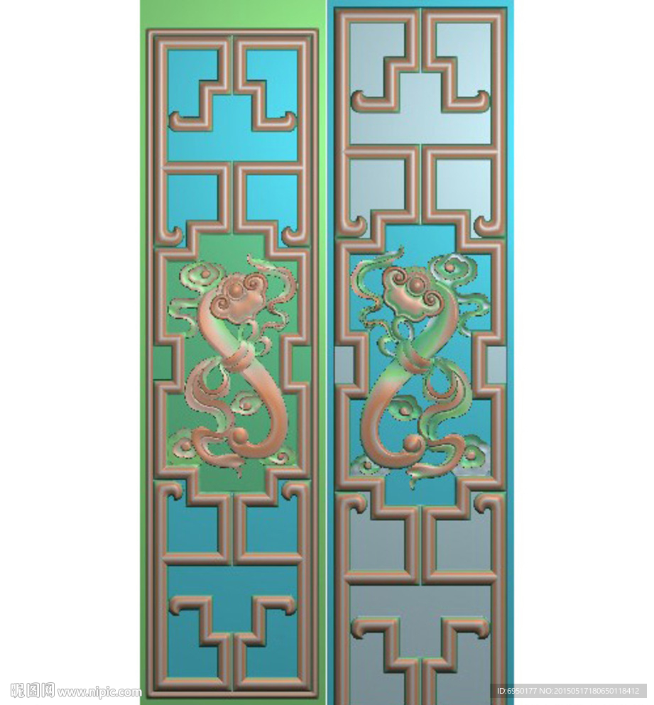 玉如意博古精雕图灰度图浮雕