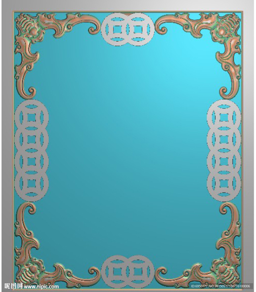 铜钱蝙蝠博古架精雕图灰度图浮雕