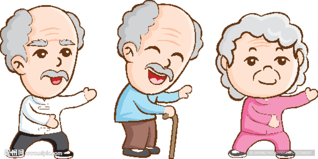 卡通太极拳老人矢量造型图