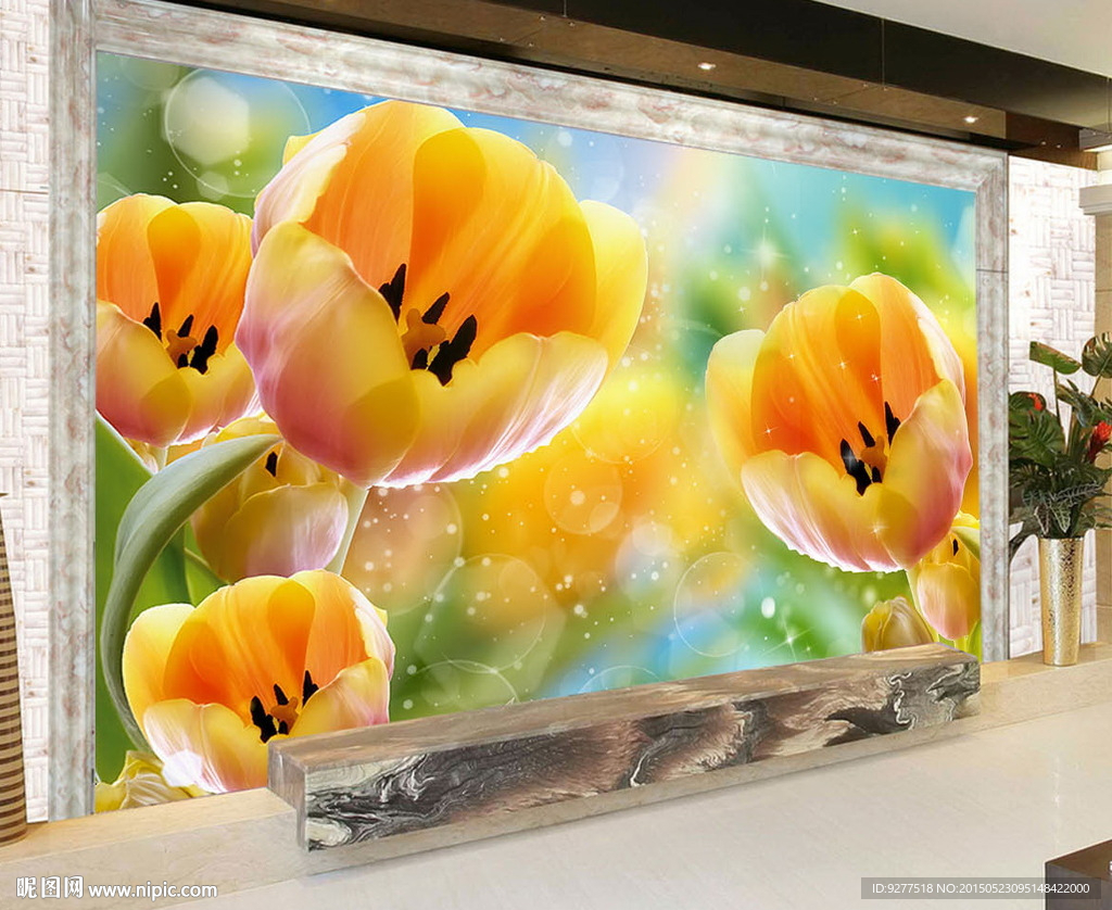 高清郁金香电视背景墙