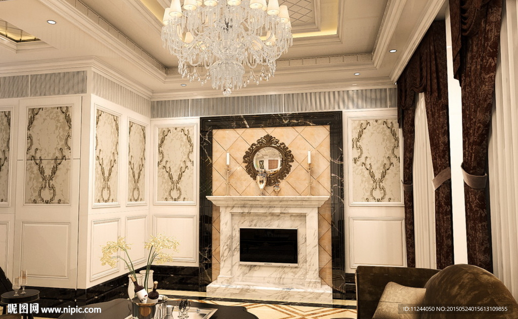 别墅客厅壁炉效果图