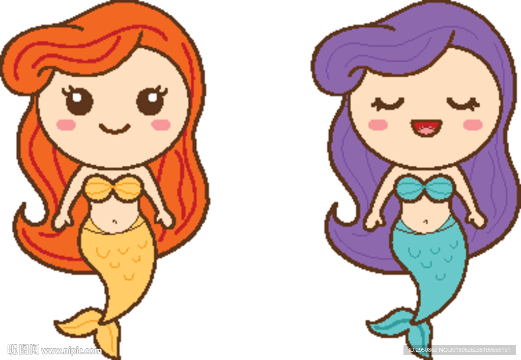 卡通美人鱼矢量造型图