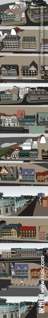 步行商业街整体地形建筑布局SU