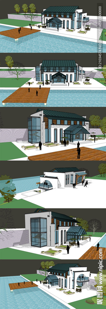 现代中式水岸会所建筑SU模型