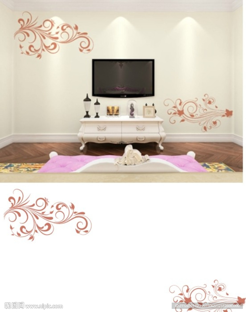 硅藻泥 刻花 电视背景墙 对角