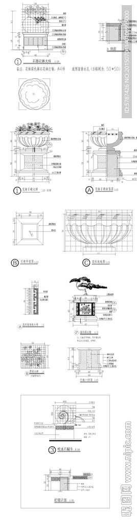 欧式柱墩花钵CAD图