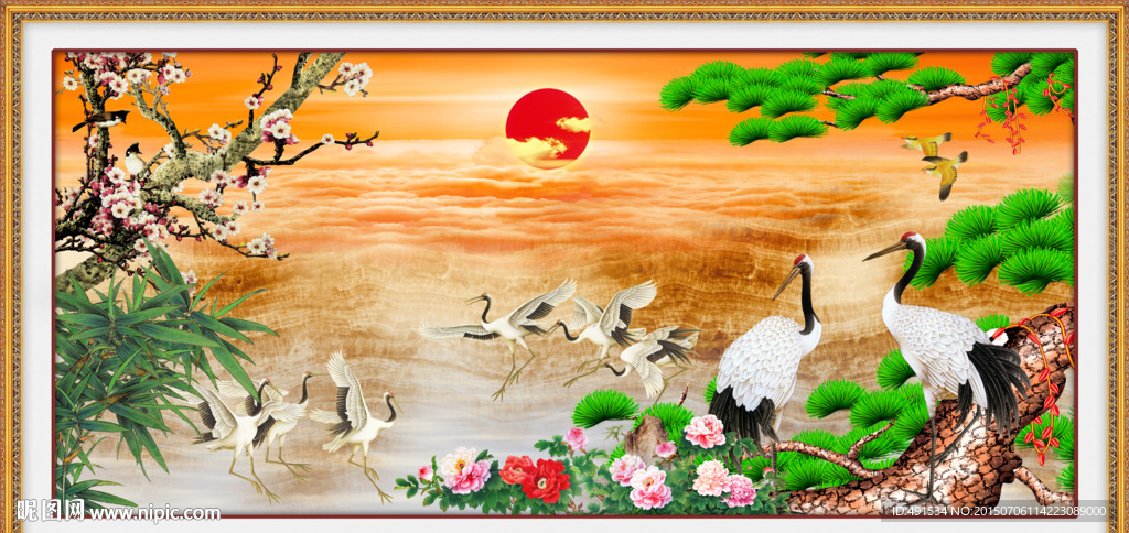 背景墙 岁寒三友