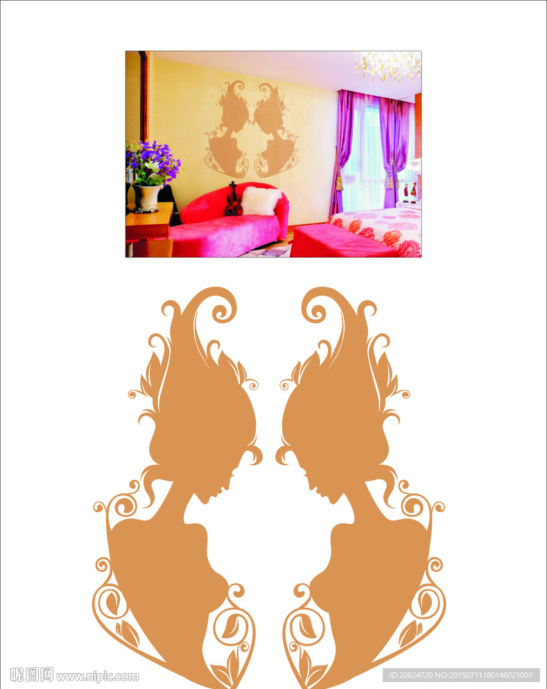 双胞胎美女背景墙贴