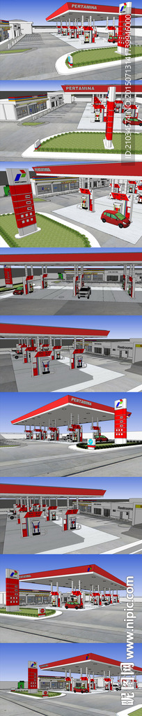 公路边的欧式风格加油站SU模型