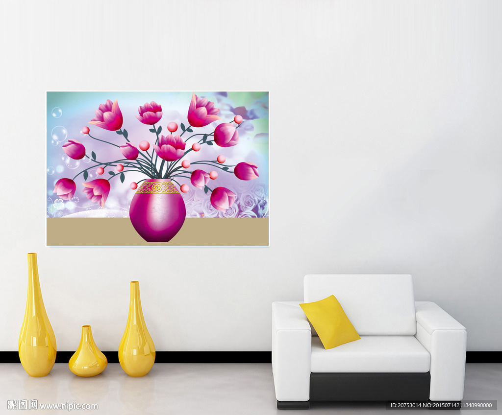 玉兰花花瓶插花无框画